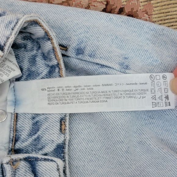 ZARA Jeans Womens 2 Blue Marine Straight Wide Leg High Waist Raw Hem - Picture 12 of 12